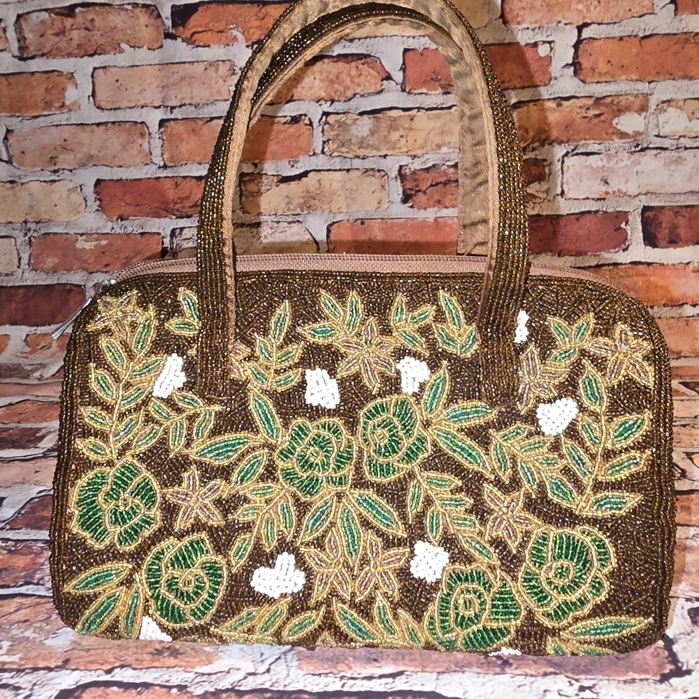 Kumberly Allen Embellished Green & Gold Beaded Women’s Handbag